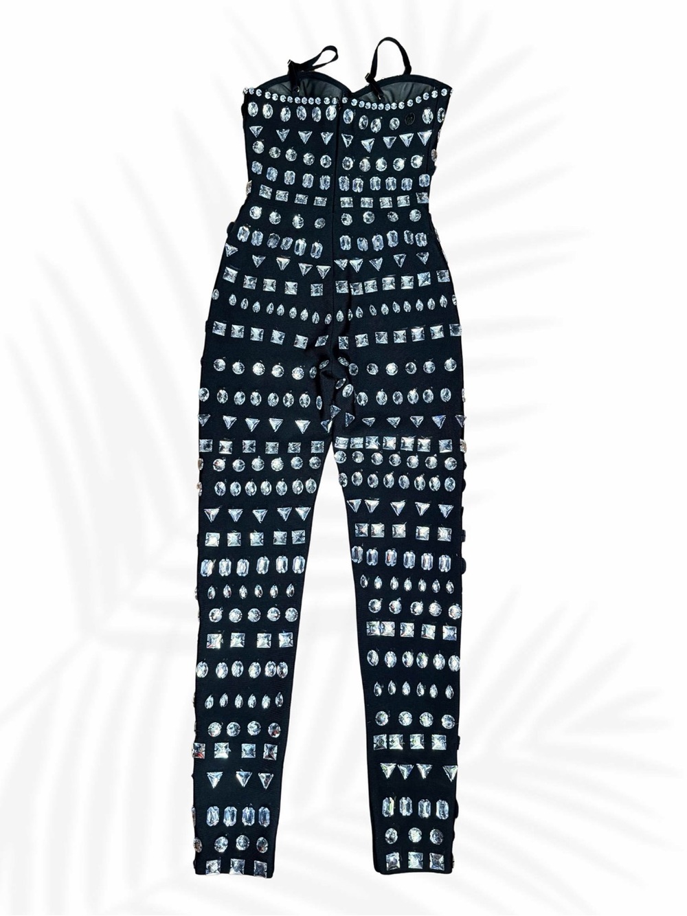 Mew Mews Black Strapless Embellished Jumpsuit with Gem Motif size Small - Picture 2 of 8